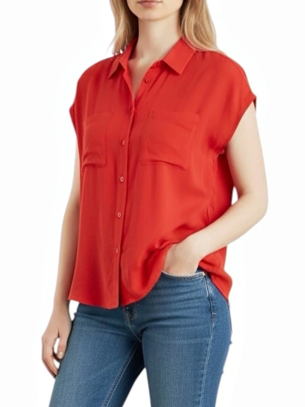 Lucky Brand Collar Round Hem Burnt Orange Button Front Shirt Size M